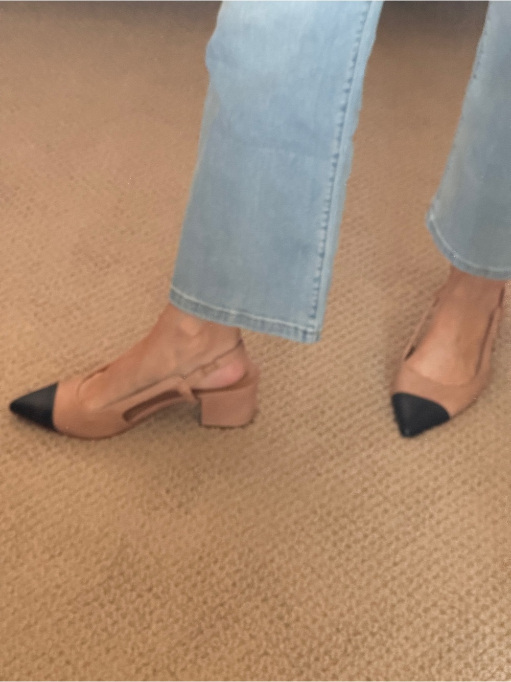 Express Two-Tone Slingback Pointed Toe Pumps in Beige and Black